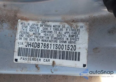 2001 Acura Integra Gs from USA, damaged, VIN JH4DB76611S001520